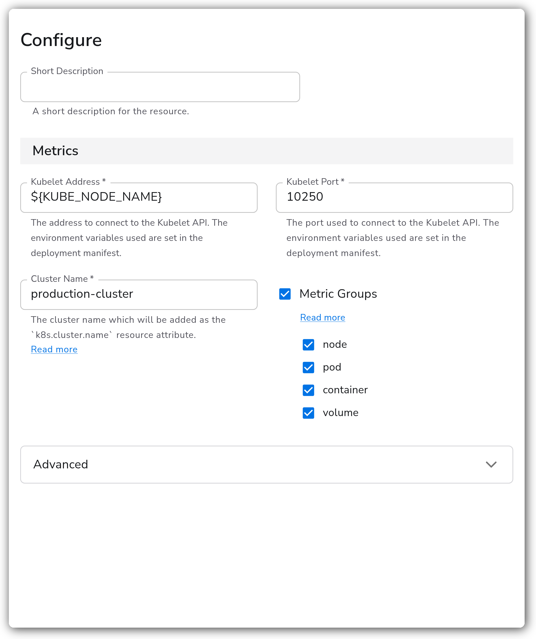 Bindplane docs - Kubernetes Kubelet Metrics - image 1