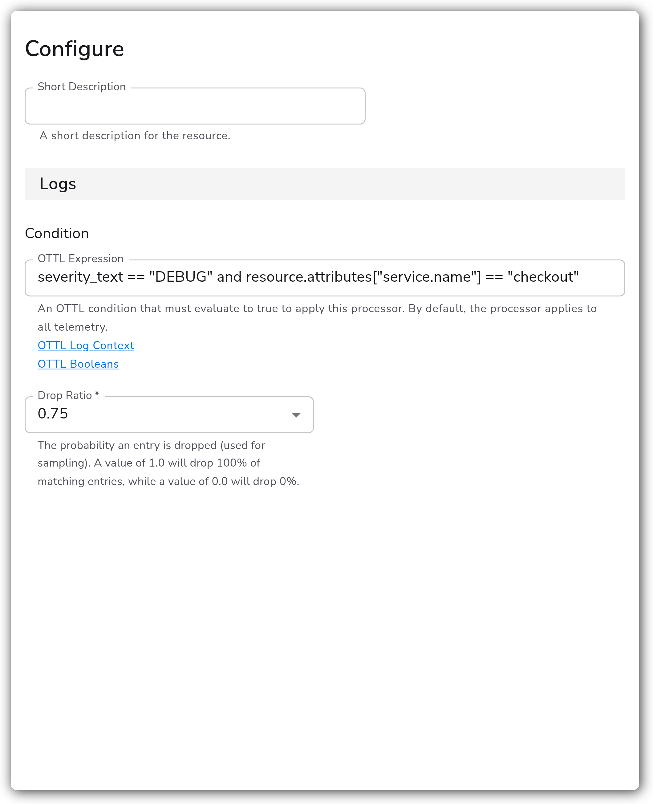 Bindplane docs - Log Sampling - image 1