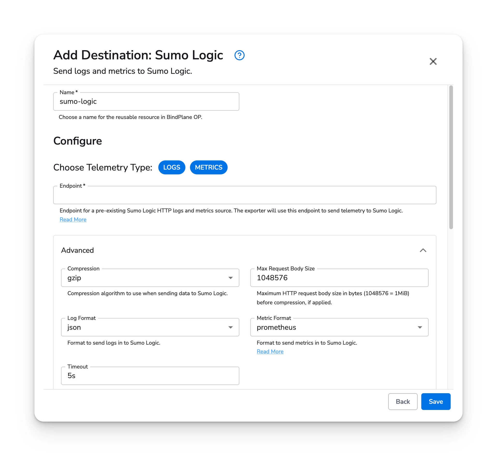 Bindplane docs - Sumo Logic - image 1