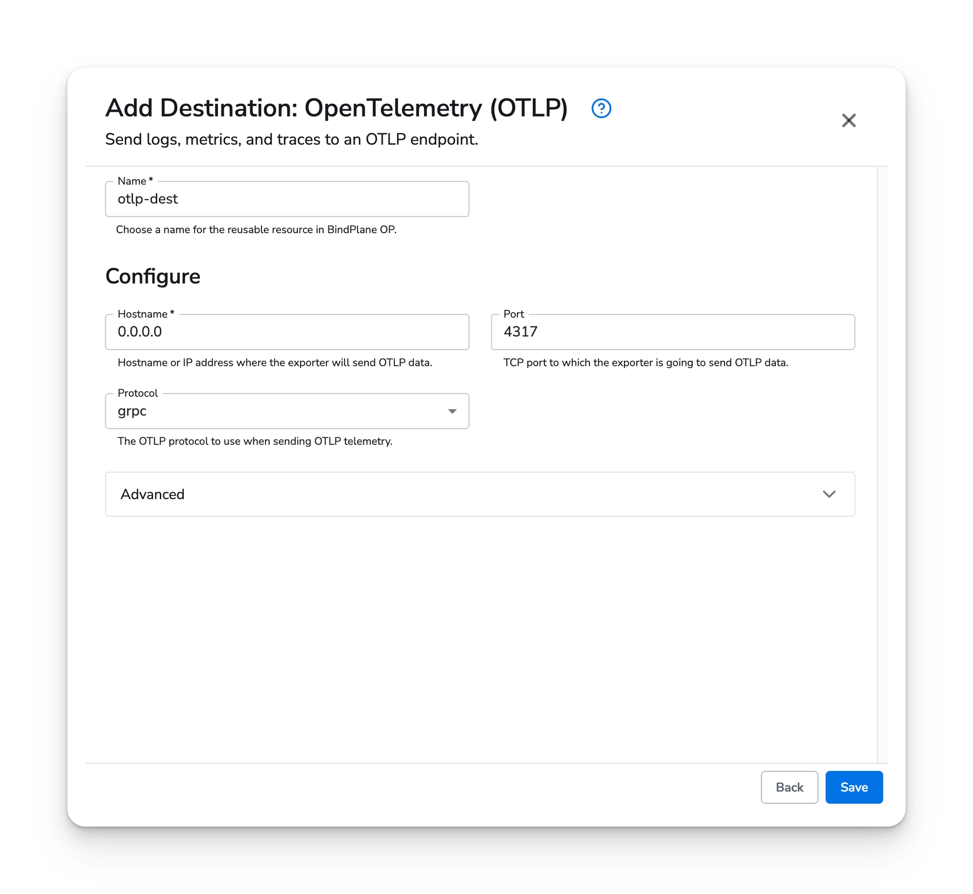 Bindplane docs - OpenTelemetry OTLP - image 1