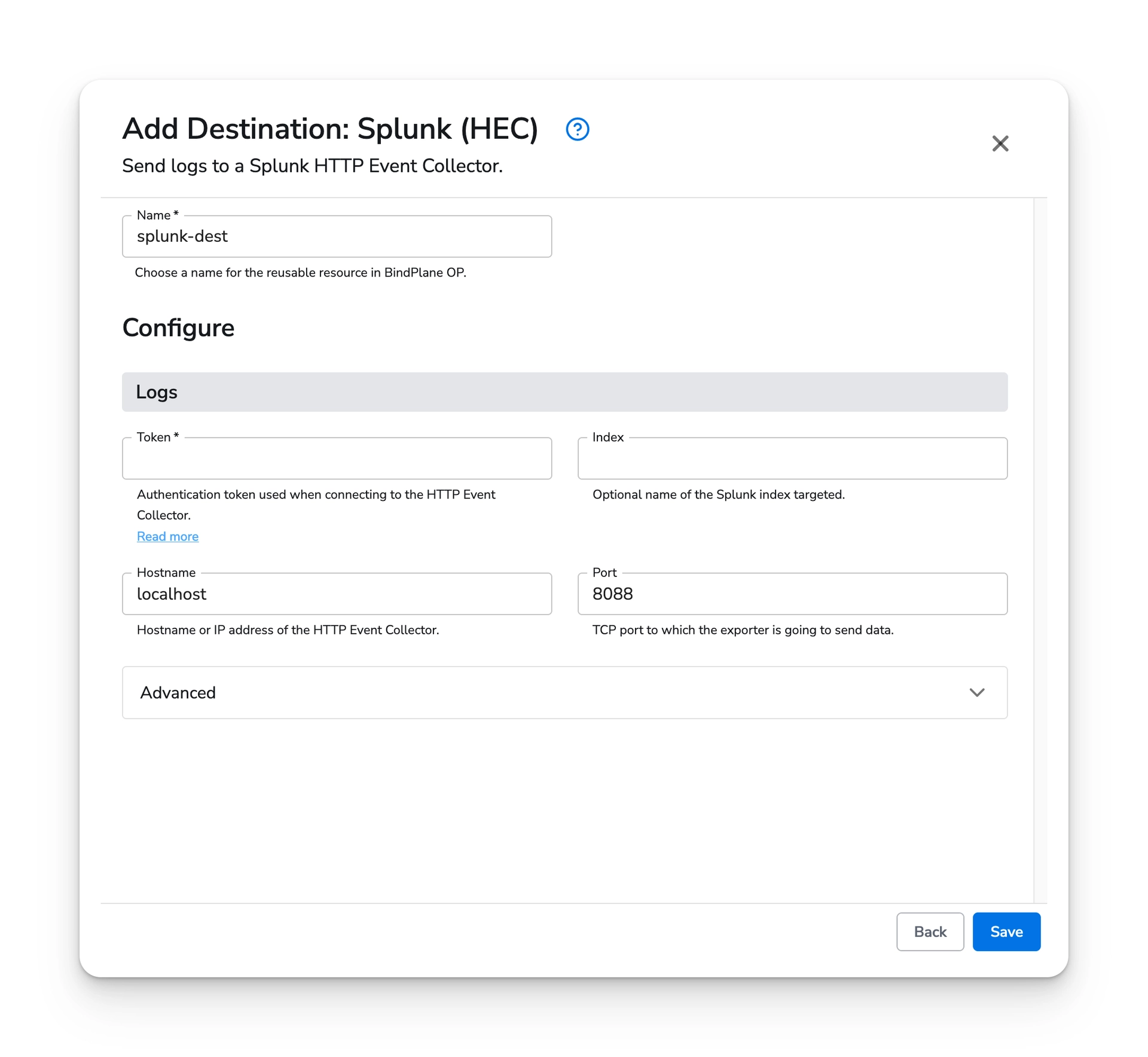 Bindplane docs - Splunk HEC - image 3