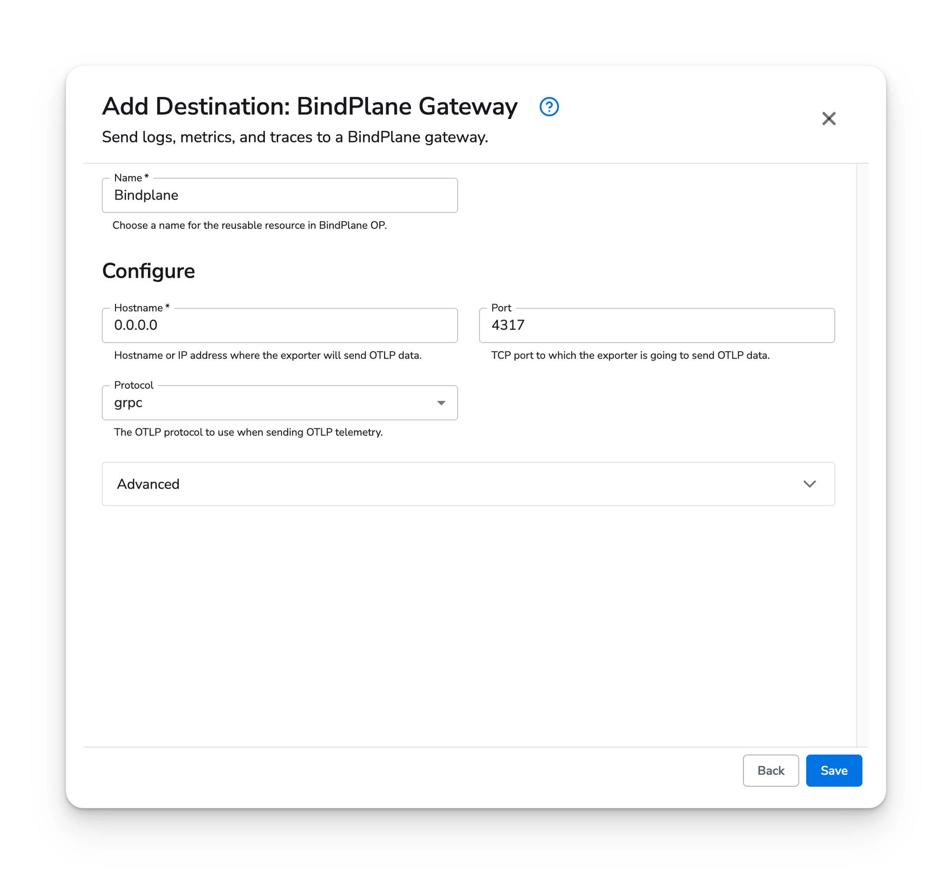observIQ docs - Bindplane Gateway Destination - image 1