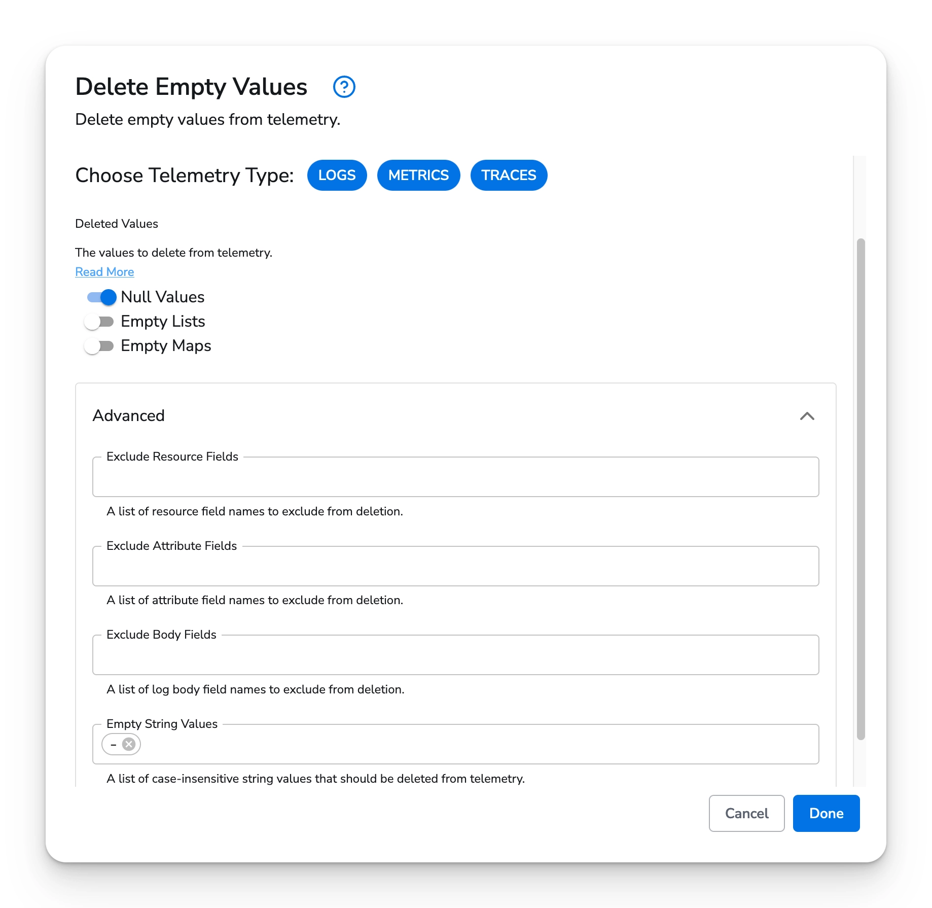 Bindplane docs - Delete Empty Values - image 1